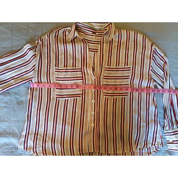 Free People Sz XS Mad About You Button Up Silky Shirt Striped Boxy Oversized - Picture 3 of 5